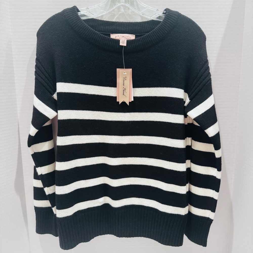 PHILOSOPHY Sweater, Size XS, Black & White Stripes, Super Soft NWT